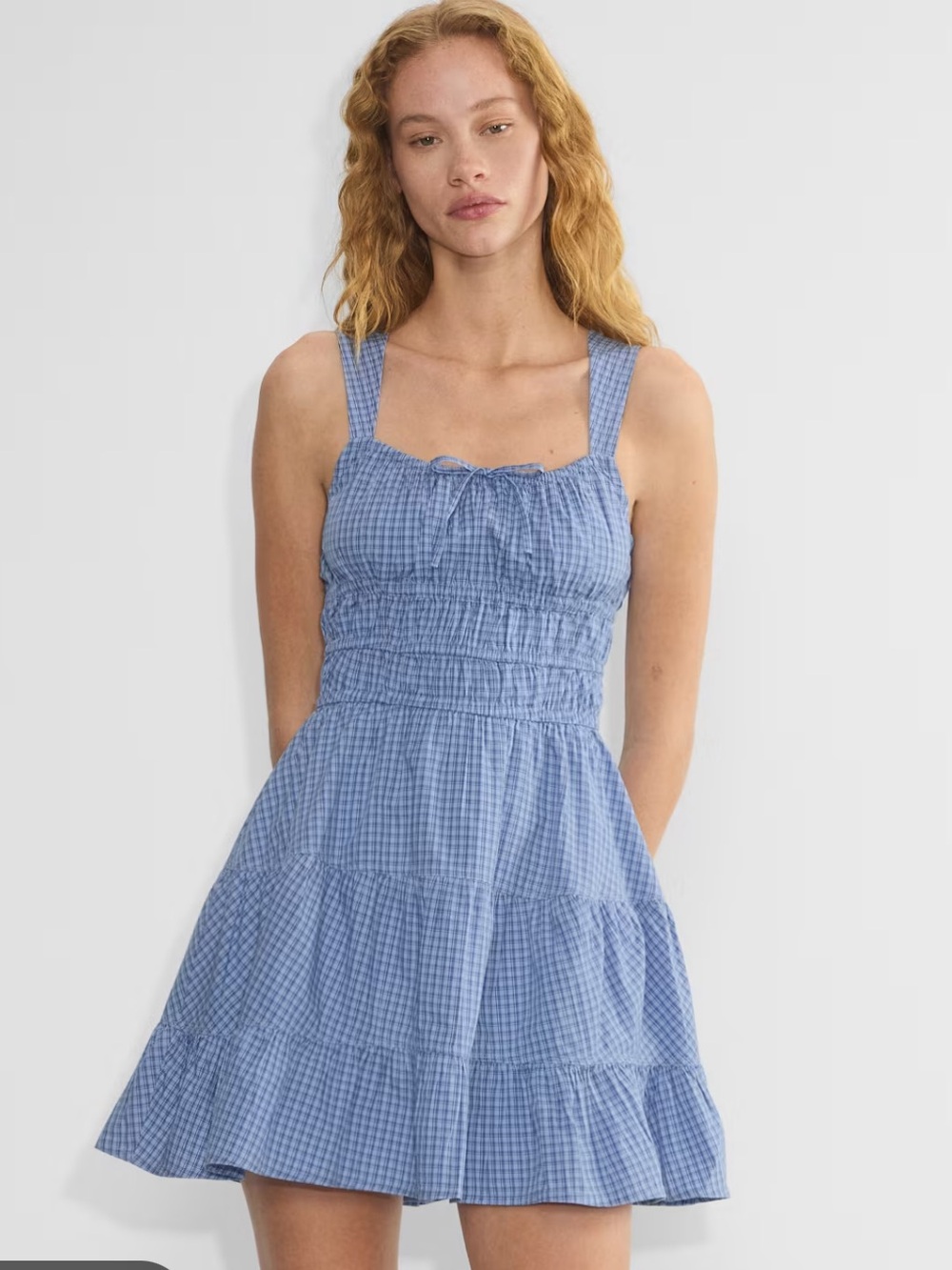 Aritzia Sunday Best Martine Blue Gingham Tiered Sundress